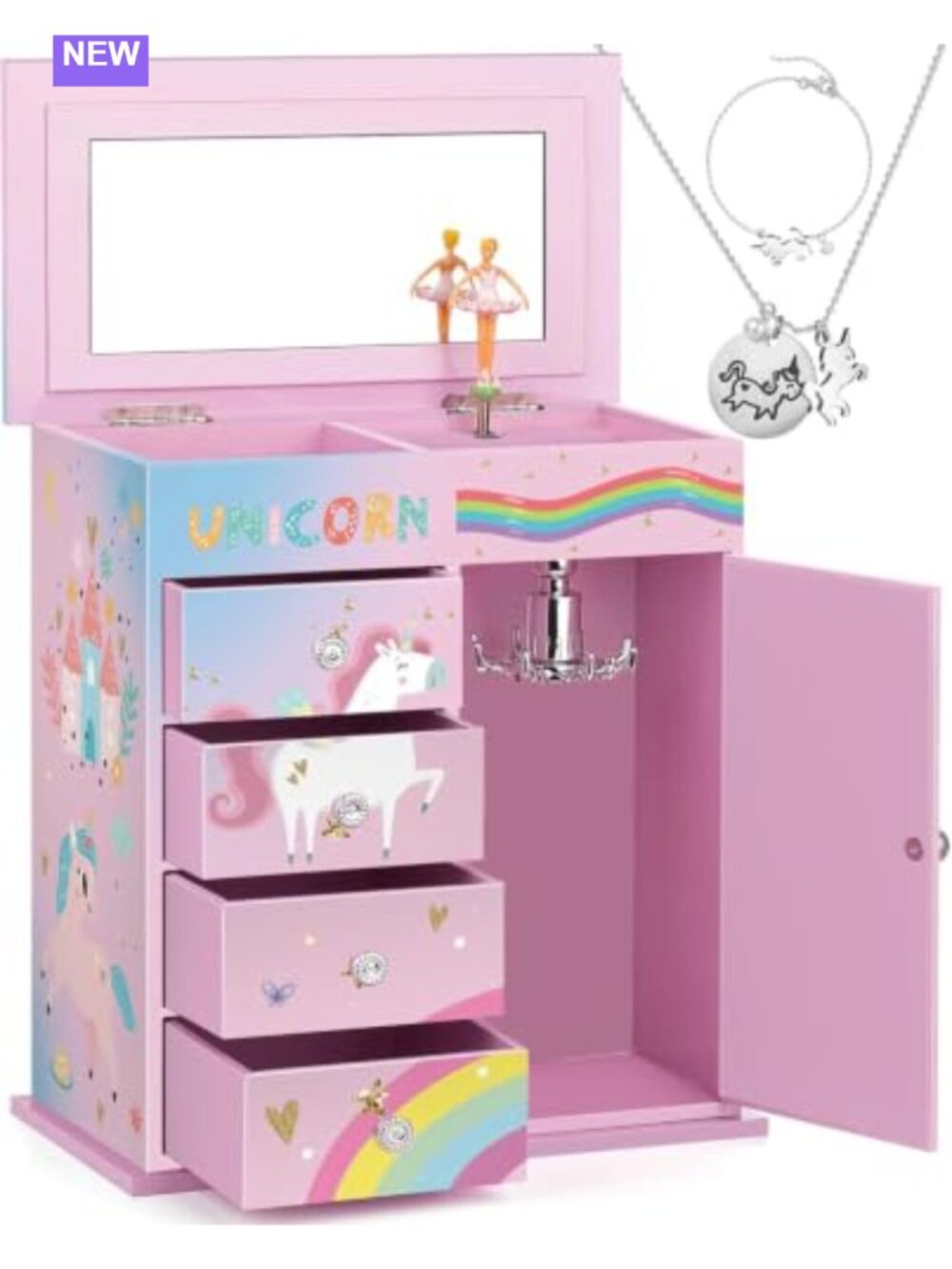 5-Layer Musical Jewelry Box Spinning Ballerina Unicorn Castle Design Jewelry